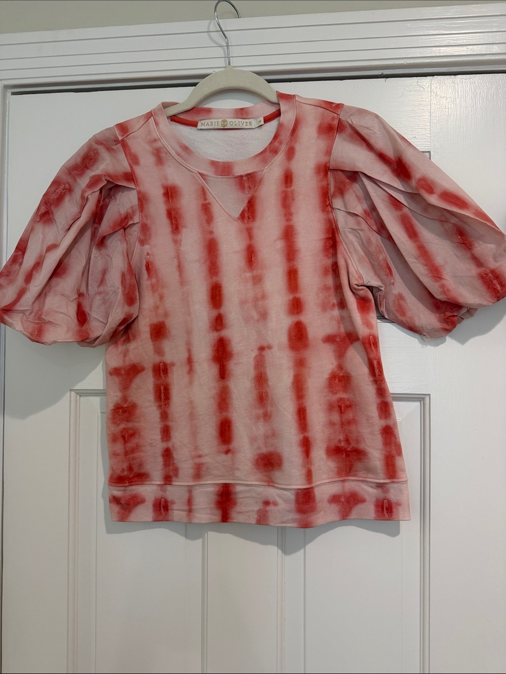 Marie Oliver Red and White Tie-Dye Puff Sleeve Sweatshirt